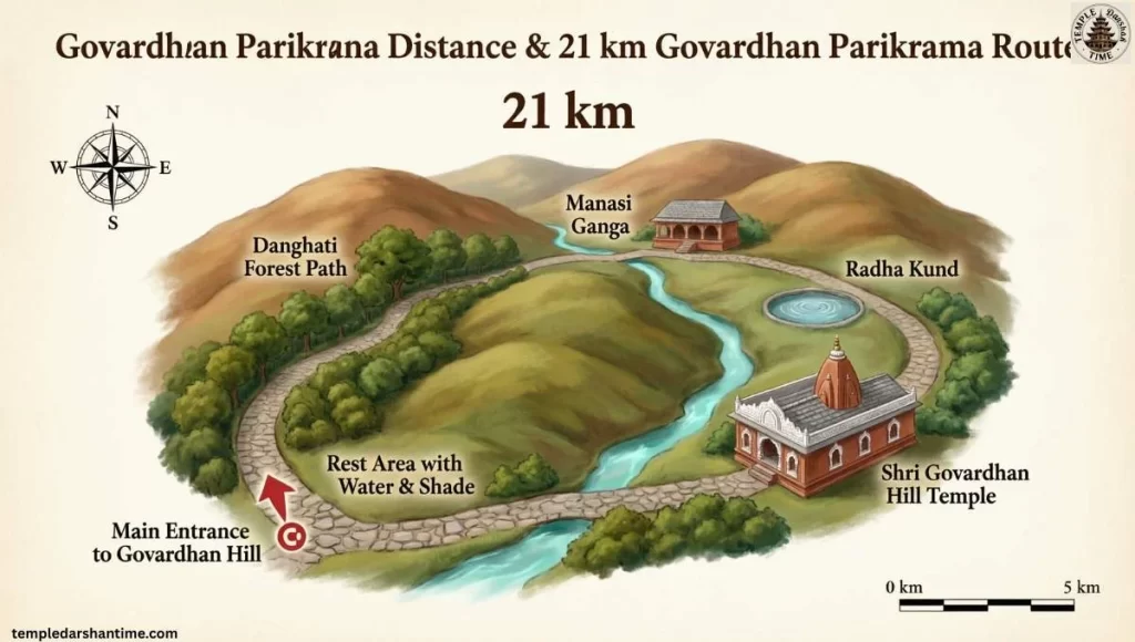 Detailed Map of 21km Govardhan Parikrama Route - President Murmu Visit 2026