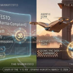 The Manifesto vs. The Agent: The scene presents a vertical split-screen view, captured at dawn (Brahma Muhurta, approximately 4:15 AM) on March 12, 2026.